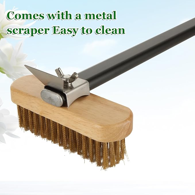Pizza Oven Brush with Scraper,Grill Brush, Pizza Brush for Pizza Oven, 47.2 Inch Long Handle, Detachable Swivel Head Adjustable for Pizza Oven