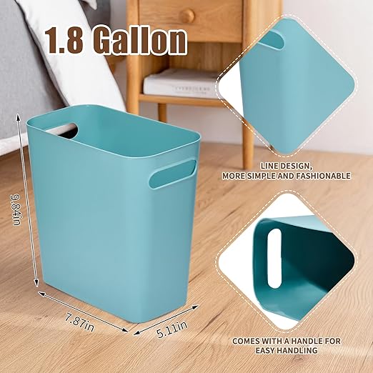 Platic Trash Can - Small Waste basketbin - 1.8 Gallon- for Office,Home,Bathroom,Kitchen - Green