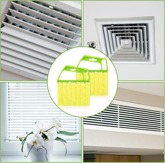 2-Pack Microfiber Blind Cleaner Tools - 7-Finger Washable Duster for Venetian Blinds, AC Vents, Fans & Wood Surfaces - Flexible Head with Non-Slip Handle