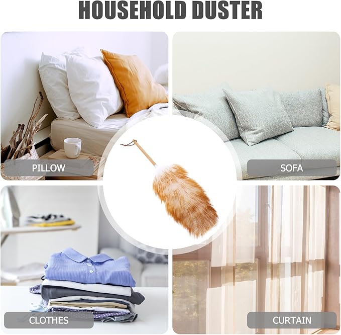 VILLCASE Wool Duster Brush for Household Dust Cleaning, Handheld Soft Lambswool Duster Tool for Multi-Surface Furniture, Car, and Home Cleaning, White Color Random Color
