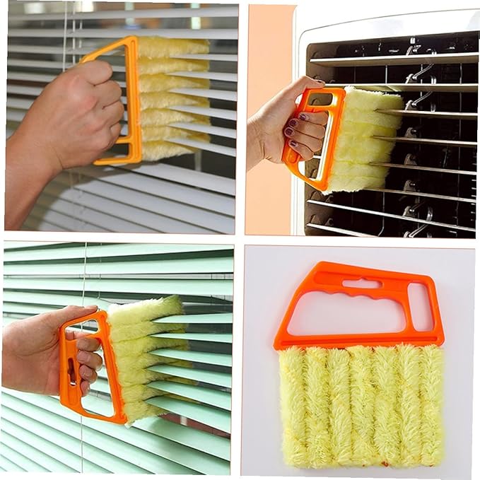 VALICLUD Blinds Cleaning Brush Set 2pcs – 7-Tooth Orange 3-Tooth Green Window Shutter Brushes for Air Conditioner Vent Dust Removal and Home Cleaning
