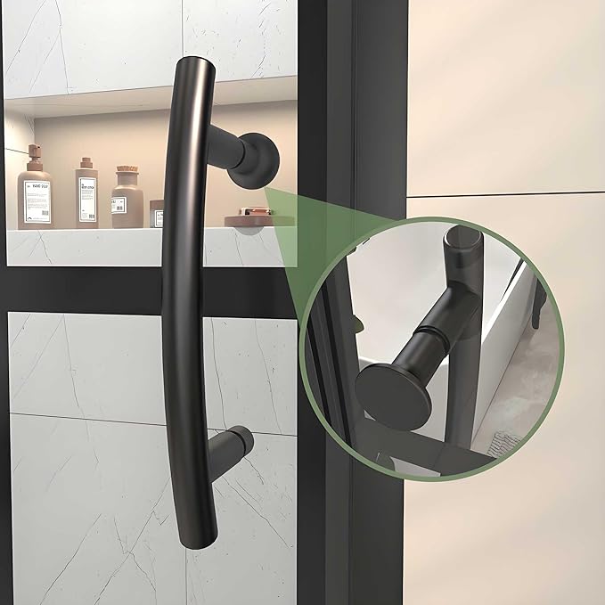 44-48" W x 71" H Pivot Glass Shower Door,Grid Pattern,1/4"(6mm) Thick SGCC Tempered Shower Glass Door,Matte Black Shower Door,Reversible Installation