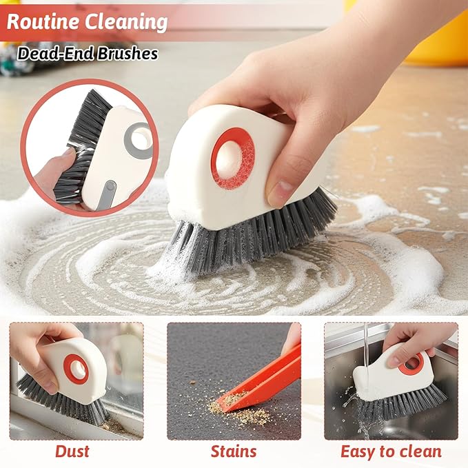 2Pcs 2 in 1 Groove Cleaning Brush, Hard Bristle Window Track Cleaning Tools, Multifunction Window Track Cleaner with Hidden Scraper, Crevice Brush for Sliding Door Sill Shutter Vents Household
