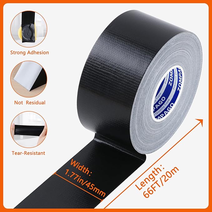 Strong Adhesive Cloth Weather Stripping Tape for Sliding Windows and Door Frames - Seal Strip for Soundproofing,Dustproof, Waterproof,and Windproof-Durable and Wear Resistant,1.8inx66FT,Black
