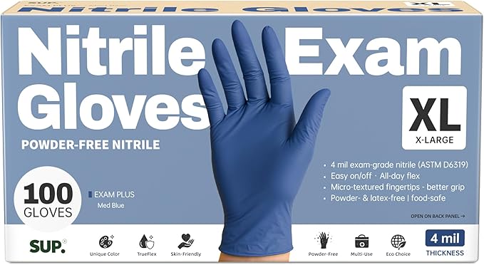 SUP Powder-Free Nitrile Exam Gloves, 100 Count Food Safe Latex-Free Medical Non-Sterile Cooking Disposable Glove, Blue