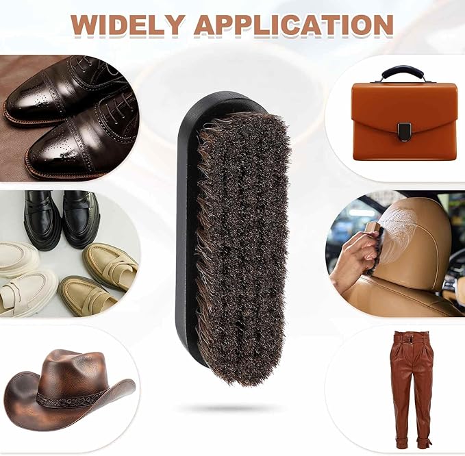 HARFINGTON Shoe Cleaning Brush 5"x2" Beech Wood Horsehair Boot Polish Brushes for Leather Shoes Boots Cloth Cleaner, Brown Black