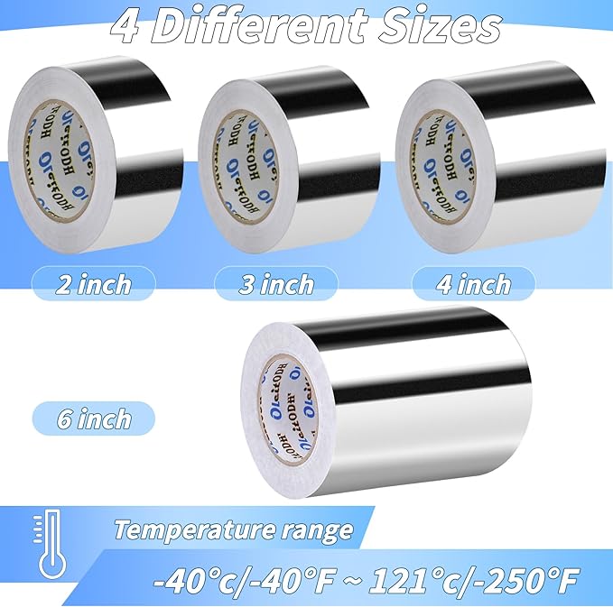 2 Pack Aluminum Foil Tape Bulk - 6 Inch x 55 Yards - 2.7mil Heavy Duty Metal Duct Tape, Aluminum HVAC Tape for Sealing & Patching, Air Ducts, Insulation Metal Repair, Professional Grade
