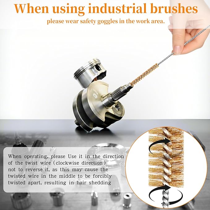 Brass Wire Brush Set 9pcs Tube Cleaning Brush 12" Round Wire Brushes Kit Bore Brush Metal Bristle Cleaning for Pipe, Tube, Auto Parts, Engine(6mm/8mm/10mm/12mm/14mm/15mm/18mm/20mm/25mm)