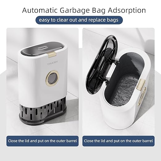 Bathroom Small Trash can with lid, 3.4 gallon/13 Liter Ultra-Thin Plastic Trash can, Press flip lid Sealed, Suitable for Kitchen, Bedroom, Office, Laundry Room, Toilet, RV (White)