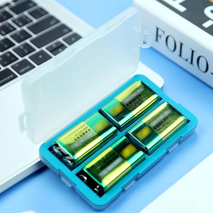 JJC Silicone 9V Battery Case Holder Organizer, PP Battery Storage Box for 4pcs 9V Batteries, Water-Resistant with 4 Snap Latch for Secure Protection