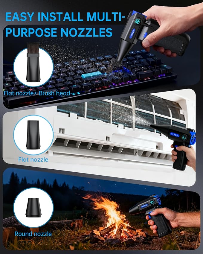 VICNOVA Compressed Air Duster, 150000RPM Cordless Electric Air Blower, 3-Speed Rechargeable Air Duster with LED Light for Computer, Laptop, Keyboard, Car Cleaning, Gifts for Dad Men