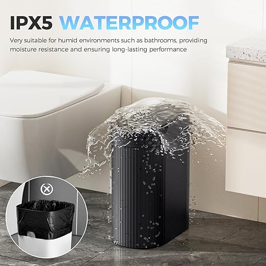 5 Gallon Bathroom Trash Can with Lid, Automatic Motion Sensor Black Trash Can, Touchless Slim Waterproof Garbage Bin for Kitchen, Bedroom, Office, and Bathroom