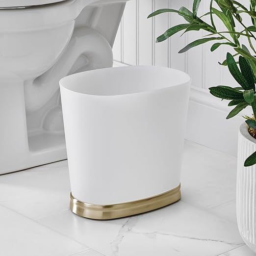 iDesign Slim Bathroom Trash Can, Small Plastic Garbage Can for Bedroom, Office, Desk, or Dorm, 2-Pack, Frost/Soft Brass