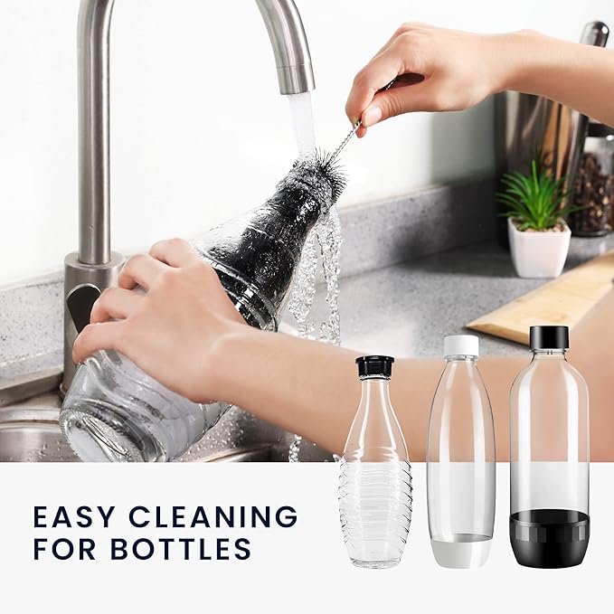 kwmobile Bottle Brush Compatible with SodaStream Crystal 2.0, DUO and Terra - 14" (36 cm) Cleaning Brush Dishwasher-Safe - Black/White