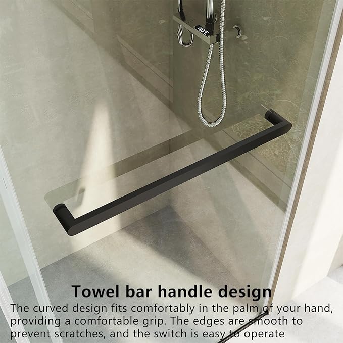 Frameless Soft Close Shower Door, 56"-60 "W, 72 "H, 3/8" (10mm) Clear Tempered Glass, Double Sliding Doors, Matte Black Finish.