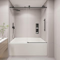 KPUY Tub Shower Door, 55-60" W x 60" H Frameless Sliding Bathtub Door, 1/4" (6mm) Thick Tempered Clear Glass with Explosion-Proof Film Nano Coating, Stainless Steel Frame, Matte Black