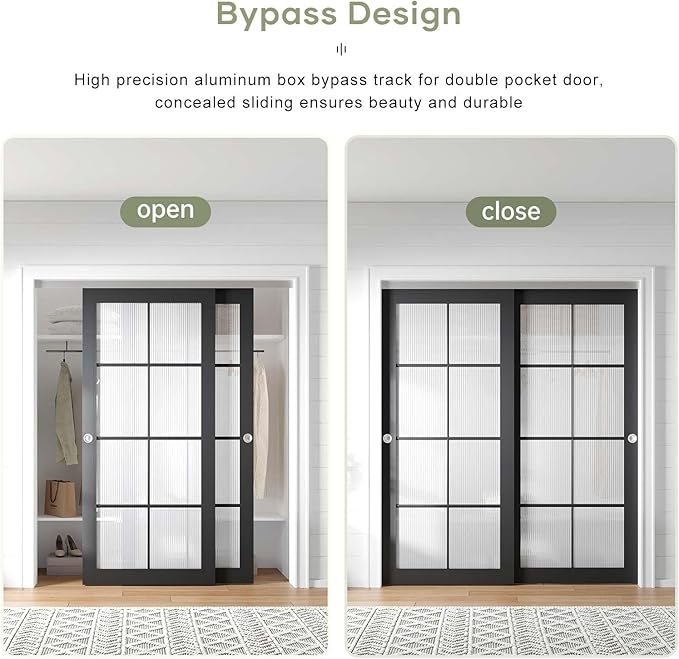 EaseLife 6FT/72in Bypass Double Sliding Pocket Door Hardware Kit, Commercial Grade, Aluminum, Bypassing Closet Doors Track for 2 Door System, Slide Smoothly Quietly, Easy Install,No Door