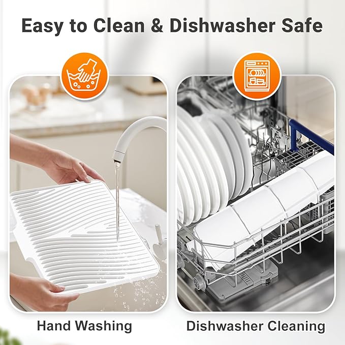 Silicone Dish Drying Mat for Kitchen Counter, Non-Slip Drain Pad, Dish Drying Pad, Easy to Clean Dish Rack Pad, Multi-Use as Heat Resistant Trivet, 15.8" x 13" , Ivory