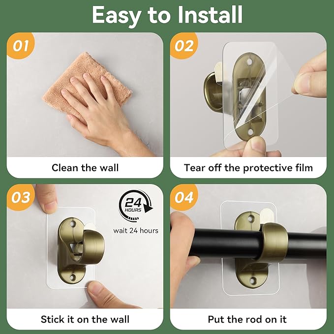 ANDGOO 10 Pack Self Adhesive Curtain Rod Brackets, No Hole Hooks for Curtain Rods, No Drilling, No Nail Heavy Duty Stick on Rod Hooks Bedroom, Bathroom, Livingroom, Kitchen (Retro)