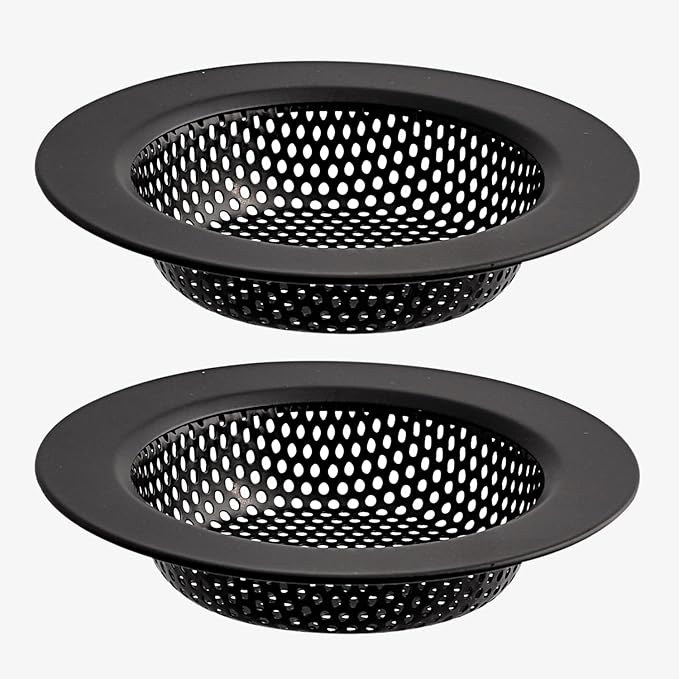 2PC Kitchen Sink Drain Strainer Stainless Steel with Mesh |4.4 inch Wide Rim Sink Drain Basket Cover | Anti-Clogging Food Catcher|Suitable for Most Sink Drains |Dishwasher Safe Drain Filter (Black)