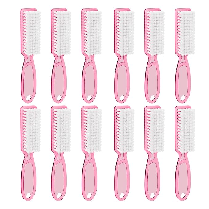 12 Pcs Handle Grip Cleaning Brushes, Hand Fingernail Nail Scrub Manicure Brush Pedicure Brush, Use for Toe and Nails Cleaning (Clear Pink)