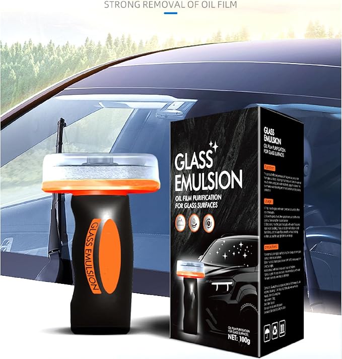 2 Pcs Glass Oil Film Remover for Car,Glass Emulsion Cleaner,Removes Oil Film & Smudges, Improve Windshield Clarity for Safe Driving