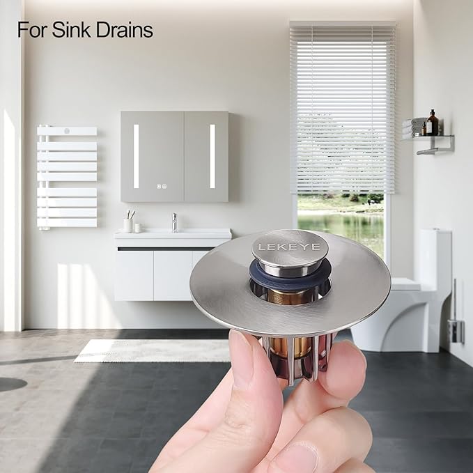 LEKEYE Bathroom Sink Stopper | Shower Drain Hair Catcher | Pop-up Sink Drain Stopper with Strainer | Bathroom Sink Plug for 1-1/8 to 1-1/2" Sink Drain Hole- Brushed Nickel