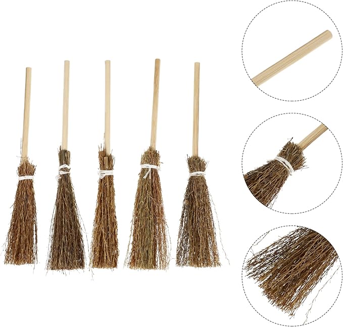 Toyvian Mini Hand-Woven Broom Dollhouse Decor Simulation Decorative Broom Props for Crafts and Fairy Tale Scenes 7.08 Inch Petite Doll Accessory