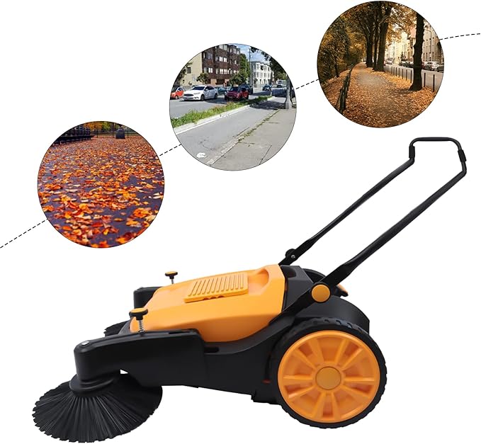 41" Hand Push Floor Sweeper Outdoor Manual Floor Sweeper,5 Adjustable Gears Walk-Behind Carpet Sweeper Street Pavement Sweeping Broom Floor Road Brush Cleaner with 55L Dust Container,3680㎡/h
