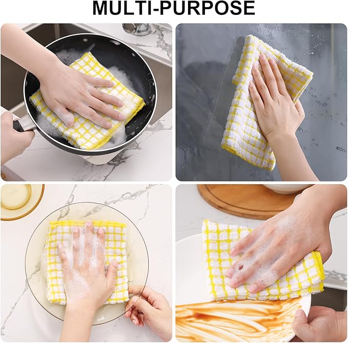 Kitinjoy Cotton 16 Pack Kitchen Towels and Dishcloths Sets, 16 x 25 Inch & 12 X 12 Inch Dish Towels Bulk, Super Soft and Absorbent Hand Towels for Kitchen Drying, Yellow
