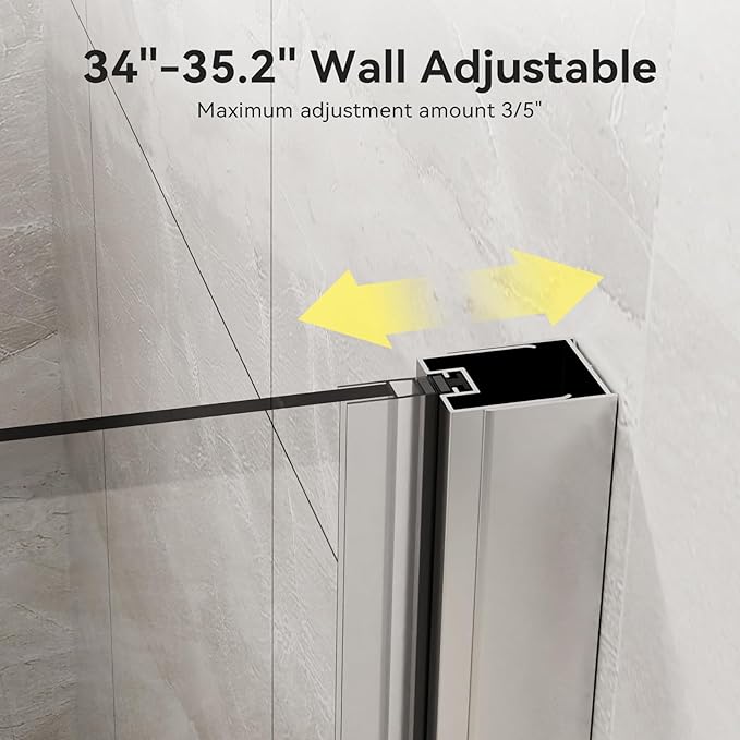 Frameless Bi-Fold Shower Door 34" W x 72" H, 1/4" Clear Tempered Glass, Folding Swing Design, Reversible Installation, Chrome Finish, Space-Saving Glass Shower Door for Small Bathrooms