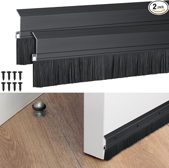Hushee 2 Pack 36 Inches Brush Door Sweep for Exterior, Aluminum Commercial Door Sweep Bottom All-Season Alloy Brush for Exterior and Interior Sealing Gaps Keeps Cold Air, Dust Out (Black)