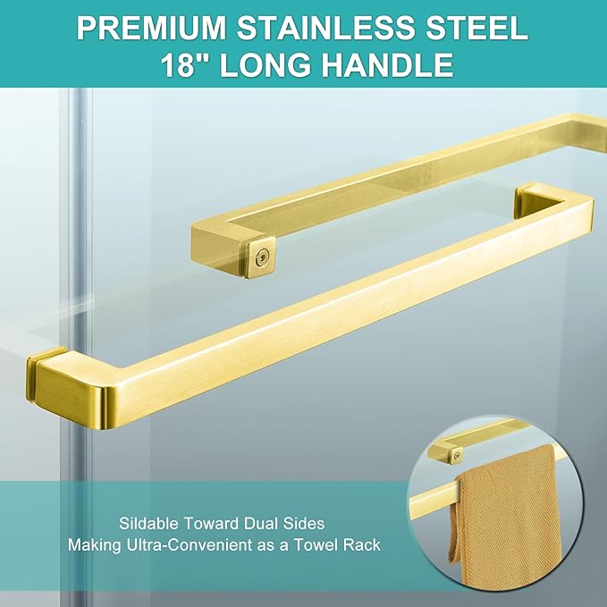 Milano Double Sliding Shower Door, 60 in.W x 74 in.H Framed Shower Door 5/16"(8mm) Clear Tempered Glass, 18 inch Pull Handle, Stainless Steel Hardware, Brushed Gold Finished