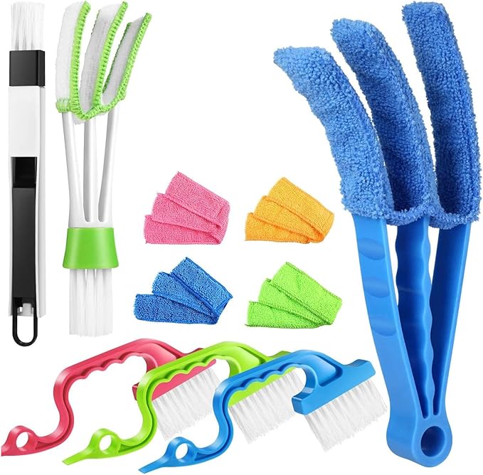Happyyami 10pcs Air Conditioner Vent and Blinds Cleaning Brush Set, Multi-Functional Dust Removal Tools for Home Use, Sturdy Plastic Handles with Soft Bristles for Shutter and Ac Vent