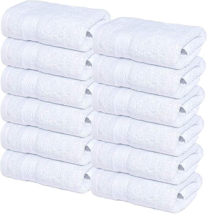 Infinitee Xclusives Luxury Wash Cloths for Showering [13x13] – 100% Cotton Washcloths [Pack of 12], Soft and Absorbent Face Towels for Bathroom Wash Clothes, Gym, and Spa (Brilliant White)