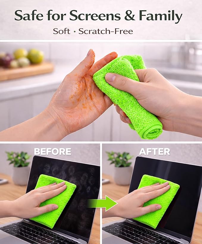 Microfiber Cleaning Cloth Roll - 100 Pack Tear Away Microfiber Paper Towels, Reusable, Washable, Scratch-Free, Kitchen Towels for Car, Home, Kitchen, Glass, Dishes (Neon Green)