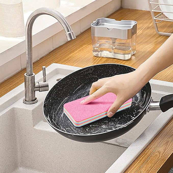 12 Layer Super Microfiber Sponge, Rainbow Multi-Layered Tear-Off Rags, Quick Drying Cellulose Sponges for Cleans Kitchen, Bathroom & More, Durable, Reusable