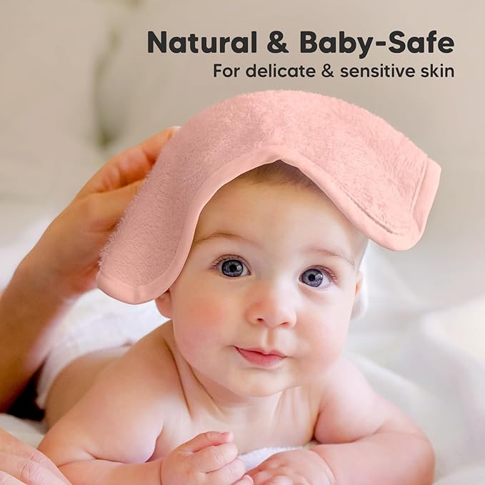 6-Pack Baby Washcloths - Soft Absorbent Viscose from Bamboo Wash Cloths for Babies, Kids, Toddlers, Infant, Newborn Bath Towels, Gentle on Sensitive Skin, 10x10 Reusable Face Towels (Blush Pink)