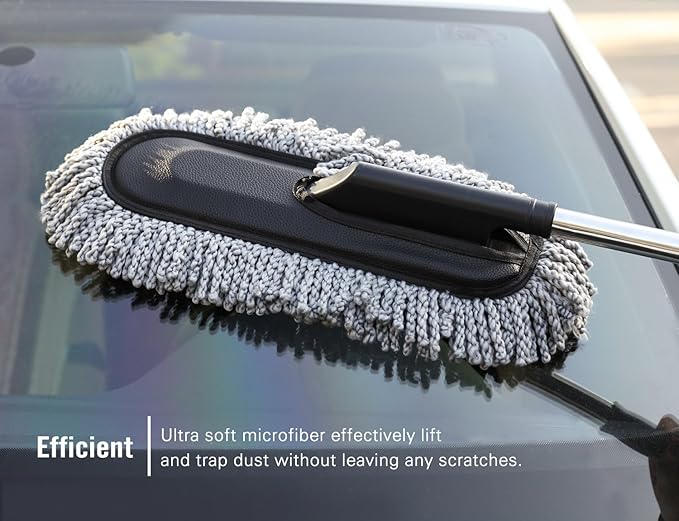 MoKo Car Duster, Multipurpose Car Wash Brush Exterior and Interior Microfiber Duster with Extendable Handle for Cleaning - Grey