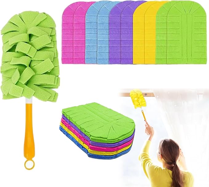 360° Electrostatic Duster Refills — The Sustainable Choice for a Dust-Free Home, Reusable Duster Refills, 360 Heavy Duty Duster Refills for Cleaning, Office, Ceiling Fan (1 Handle + 10 Refills)