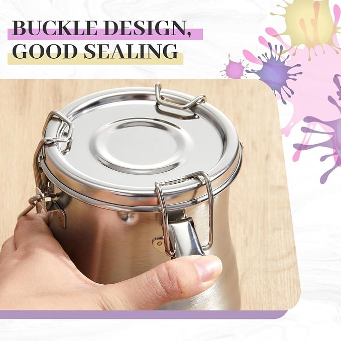 2 Pcs Paint Brush Cleaner Set Stainless Steel Double Dipper Palette Cup Paint Brush Portable Washer Holder for Oil Cleaner Kits(Drum Shape,Large)