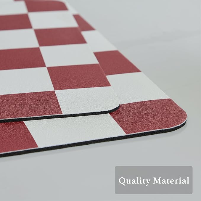 Red Checkered Dish Drying Mat for Kitchen Counter, Coffee Bar Station Accessories, Retro Cute Aesthetic Modern Absorbent Drainer Mat Kitchen Drying Mat Easy Clean 19" x 12"