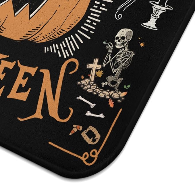 Halloween Dish Drying Mat for Kitchen Counter,Vintage Halloween Pumpkin Skull Ghost Pattern Microfiber Drying Mat,Washable Absorbent Countertop Holiday Dish Mat Drain Pad,16x18Inch