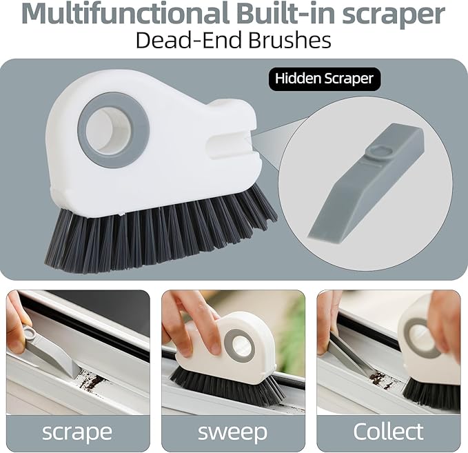 2 in 1 Groove Cleaning Brush Window Track Cleaning Tools, Deep Clean Scratch-Free Brush for Sliding Door/Shower Door Tracks Household Narrow Gaps(2-Pack, Gray)