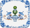 Chinoiserie Dish Drying Mat - Blue And White Porcelain Dish Drying Mat,Chinoiserie Monkey Drying Mat For Kitchen Counter,Coffee Bar Mat,Vintage Chinoiserie Drying Mat,16x17.5 Inch