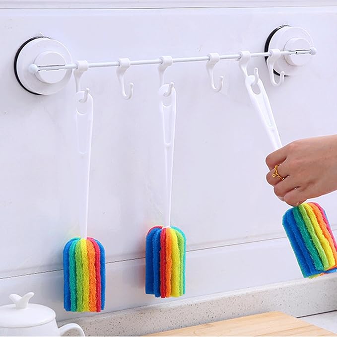 3PCS Cleaning Bottle Sponge Brush with Long Handle Scouring Pad Scrub Brushes for Kitchen Clean Glasses Mugs Cups
