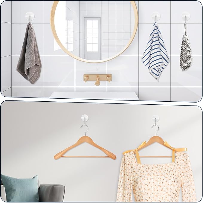 24pcs Round Plastic Hooks - Small Self Stick Hooks for Hanging, White, Waterproof & Oil Proof for Kitchen Utensils