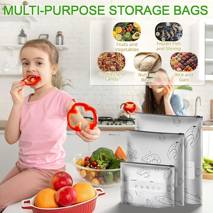 Reusable Aluminum Foil Sealable Storage Bags, 2026 New Resealable Vacuum Zipper Pouches for Food, Stand Up Foil Sealable Bags with Label and Zip Lock for Vegetable Fruit Meat (30PCS,S+M+L)