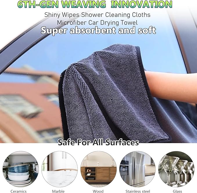 Shiny Cleaning Cloths,3pcs Shiny Drying Towels,Shower Doors Drying Towels,16 * 24in Streak Free Glass Window Car Mirror Super Absorben Microfiber Cleaning Cloths (1pc grey16*24")