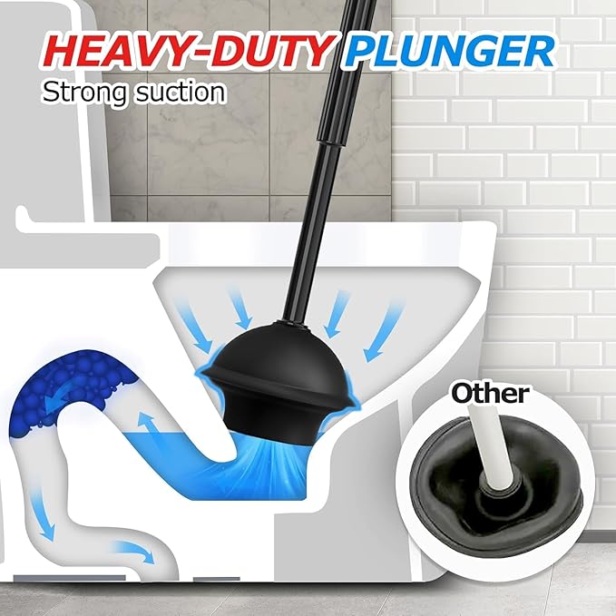 3Pack 2 in 1 Toilet Brush and Plunger Set, Extended Handle Plunger,Toilet Bowl Brush Plunger Set,Bathroom Cleaning Tools,Toilet Brush Plunger Combo,Cleaning Supplies，Black